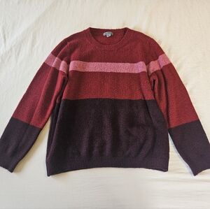 Women's Striped Crewneck Sweater in Burgundy and Pink